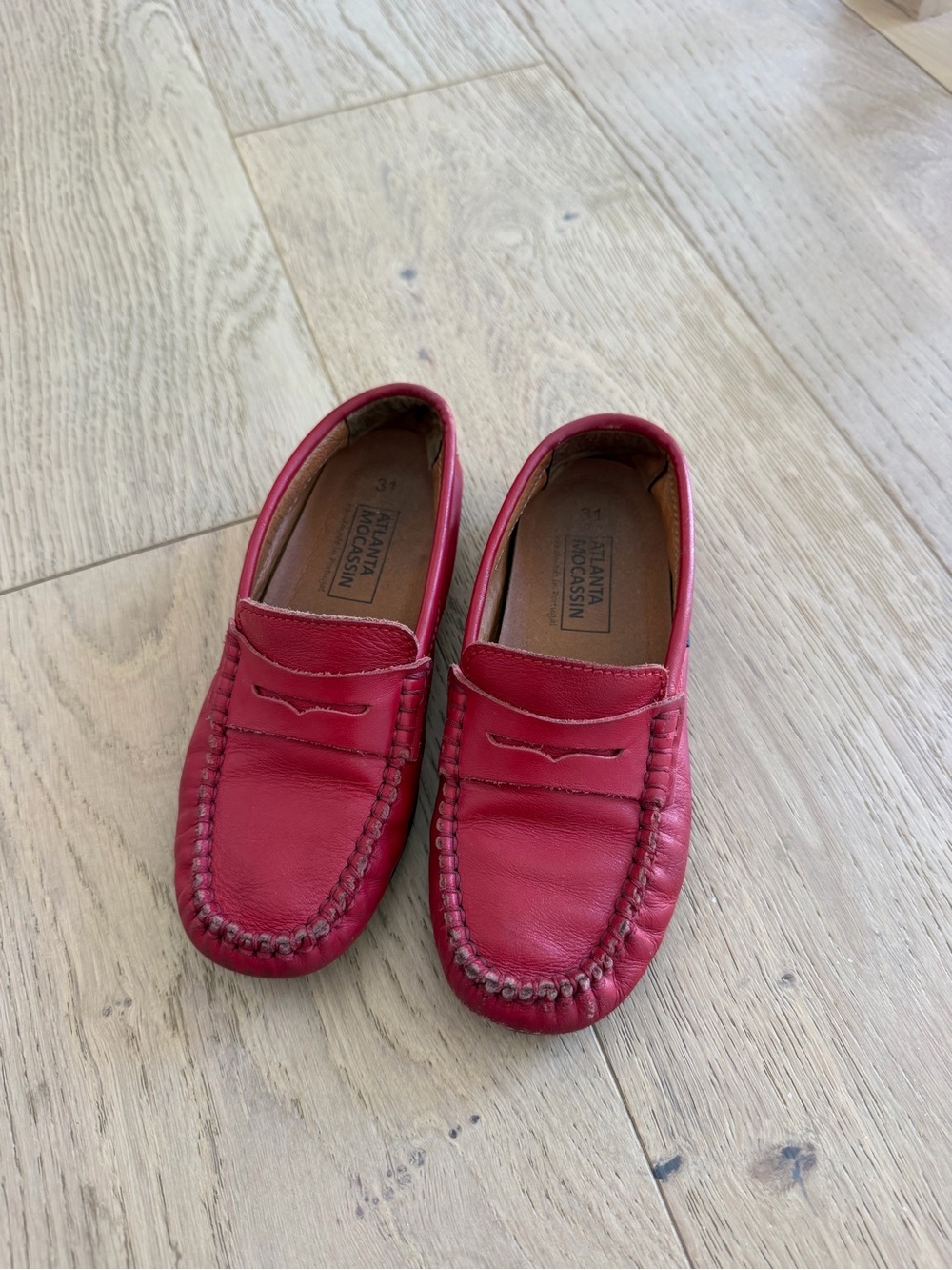 Atlanta Mocassin Red Leather Penny Loafers Boys/Girls Size 31